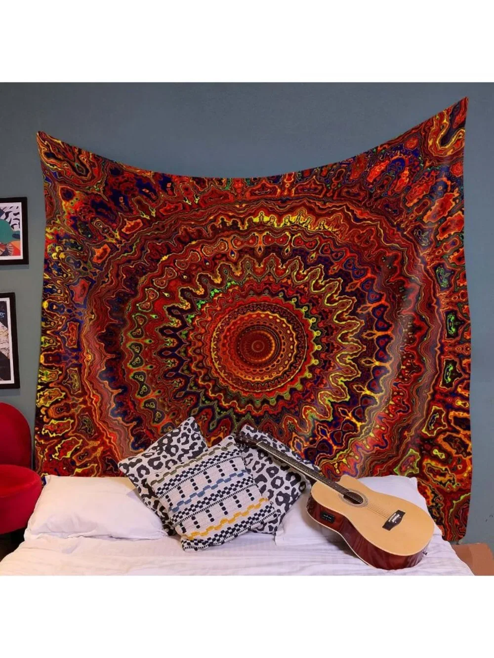 Bohemian Psychedelic Peacock Mandala Wall Hanging Tapestry for Dorm & Beach